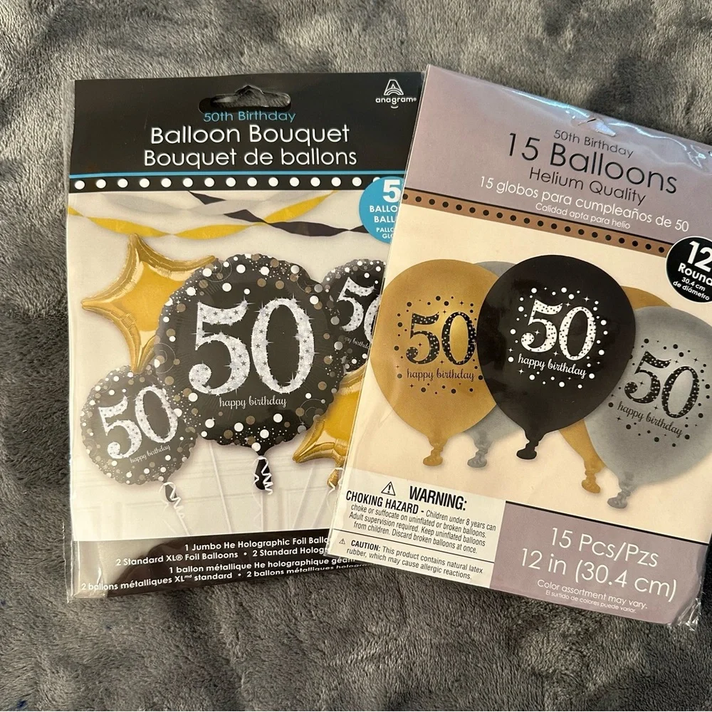 50th Birthday Decorations Party Balloons Black Gold Silver Foil Latex 2 Packs